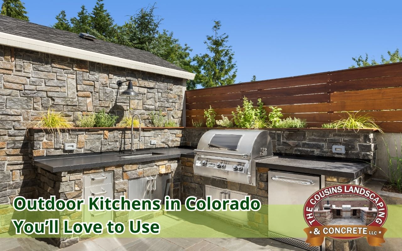 Outdoor kitchen setup on a concrete patio in Colorado