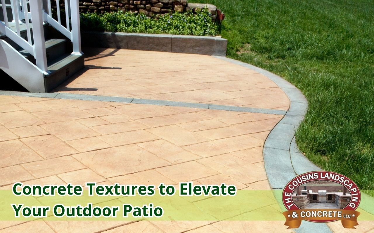 Stamped concrete patio with wood texture finish