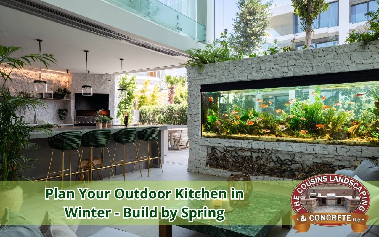 Outdoor kitchen planning winter counters in granite and concrete