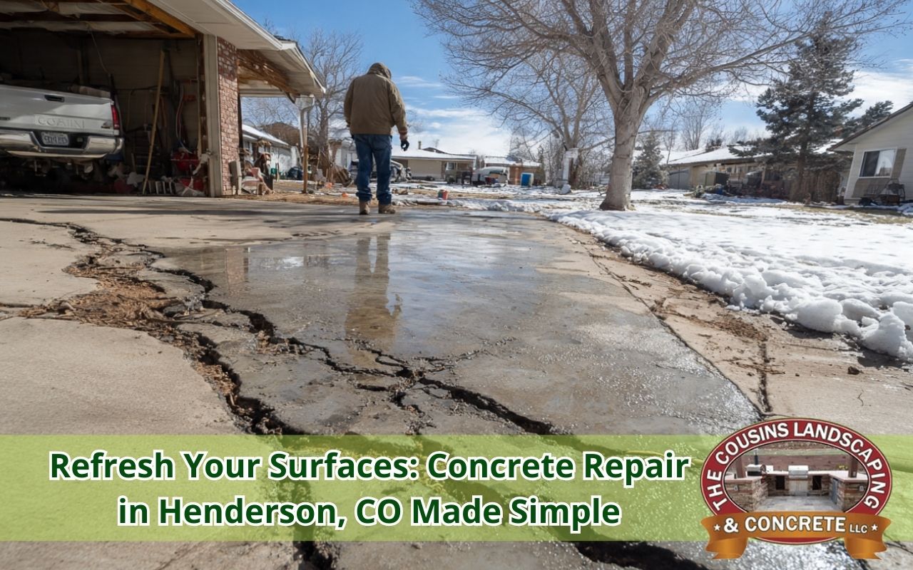 Concrete Repair in Henderson, CO on a driveway with visible freeze-thaw cracks.
