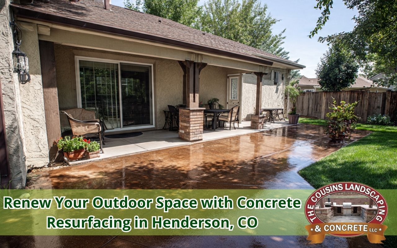 Concrete Resurfacing in Henderson, CO on a renewed backyard patio with a clean sealed finish