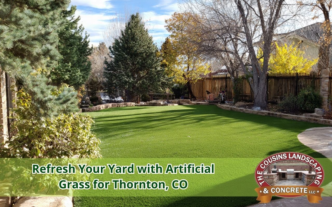 Artificial grass for Thornton, CO in a clean backyard with year-round green color