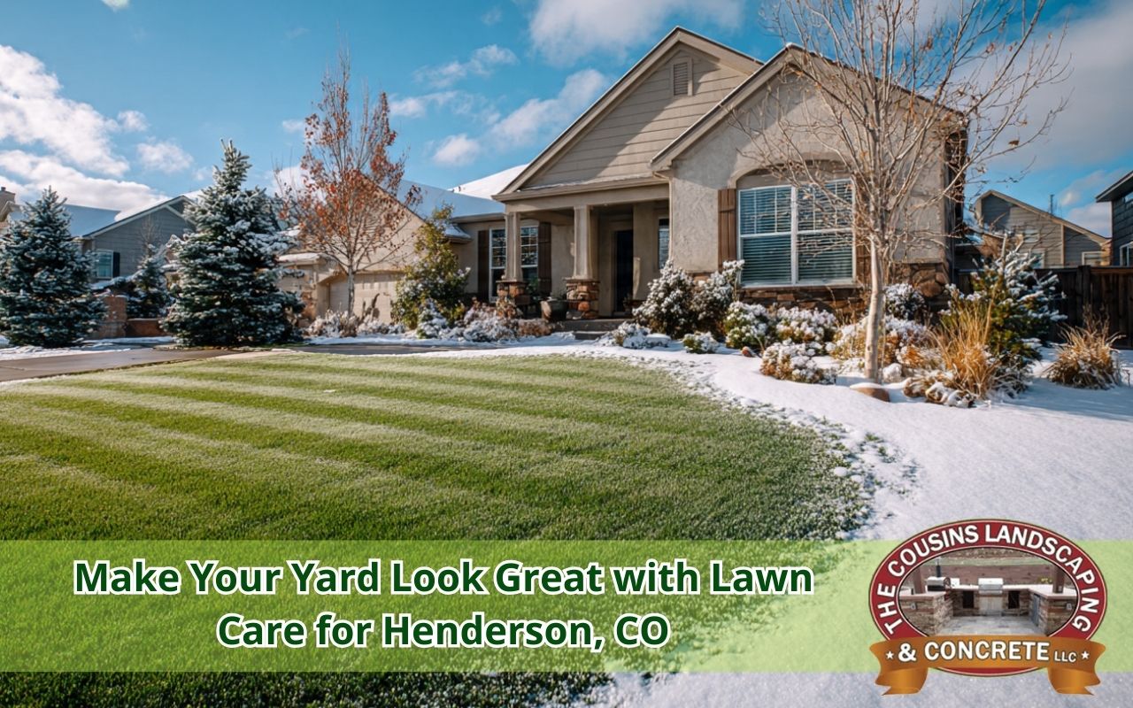Lawn care for Henderson, CO with a winter-ready yard and healthy grass before snowfall.