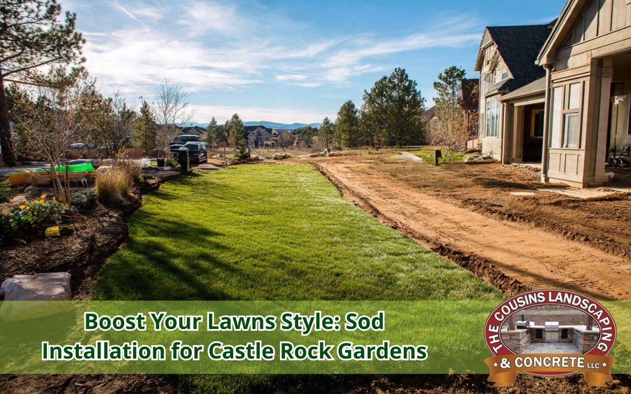 Sod installation for Castle Rock, CO creating a lush green lawn in a residential yard.