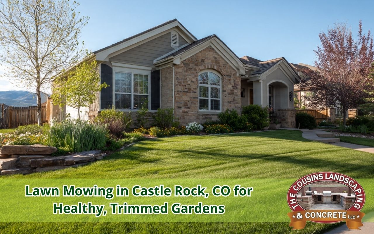 lawn mowing in Castle Rock, CO in a neat front yard during spring