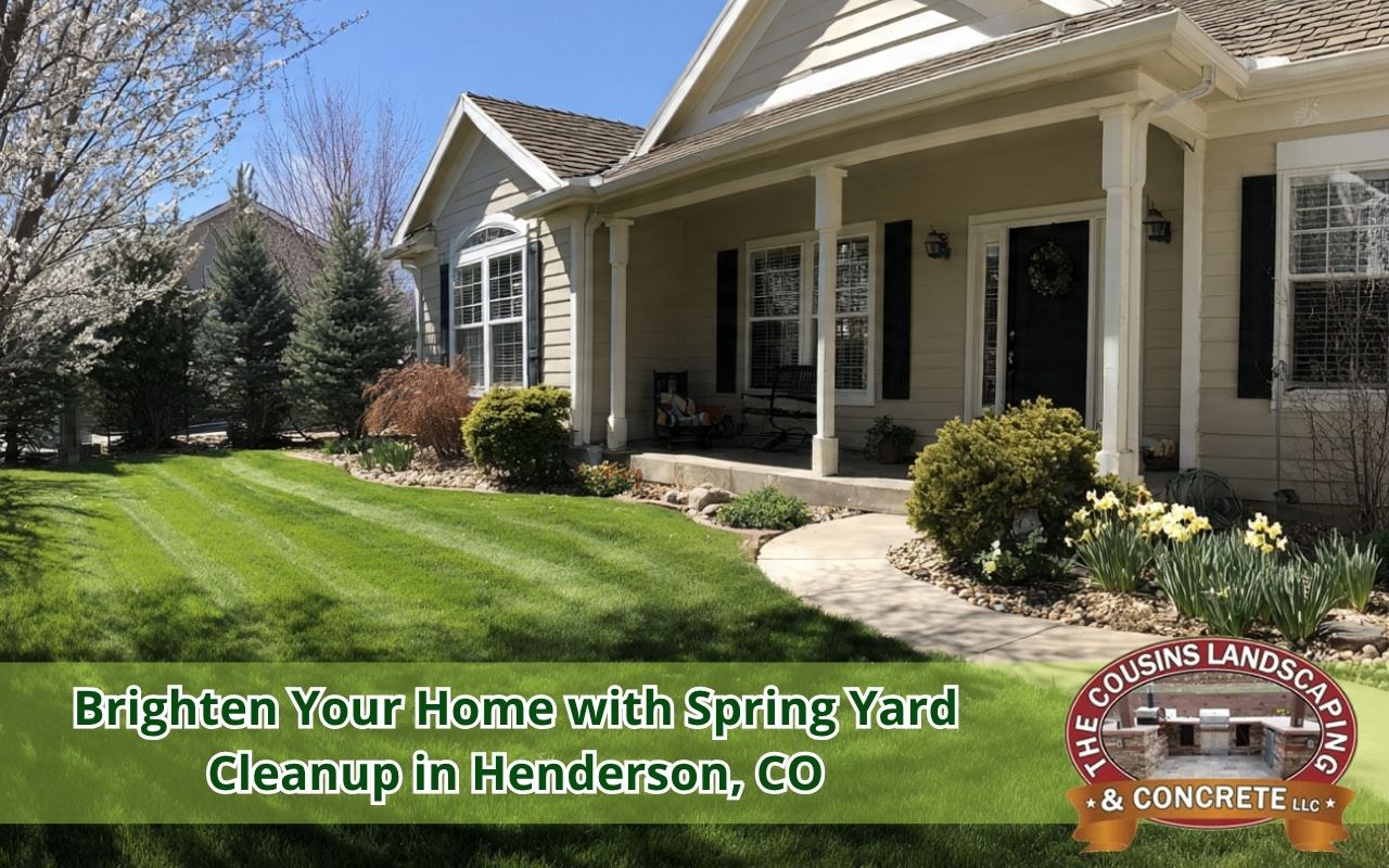 in front yard outdoor space improved with spring yard cleanup in Henderson, CO