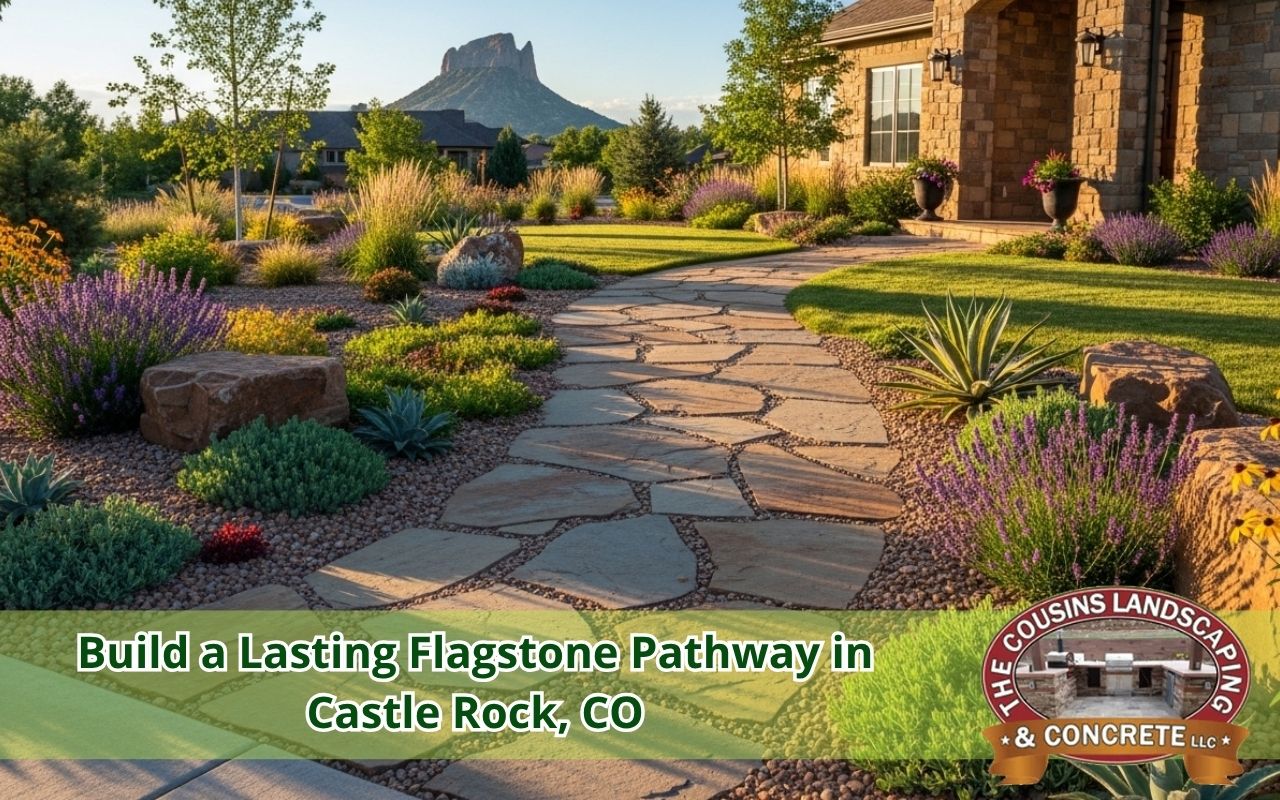 flagstone pathway in Castle Rock, CO in a front yard landscape