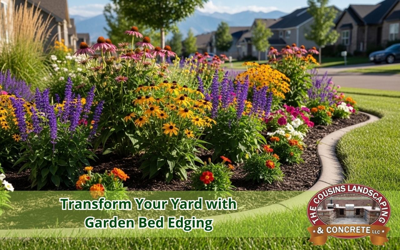Garden bed edging in Aurora, CO showing neat mulch lines