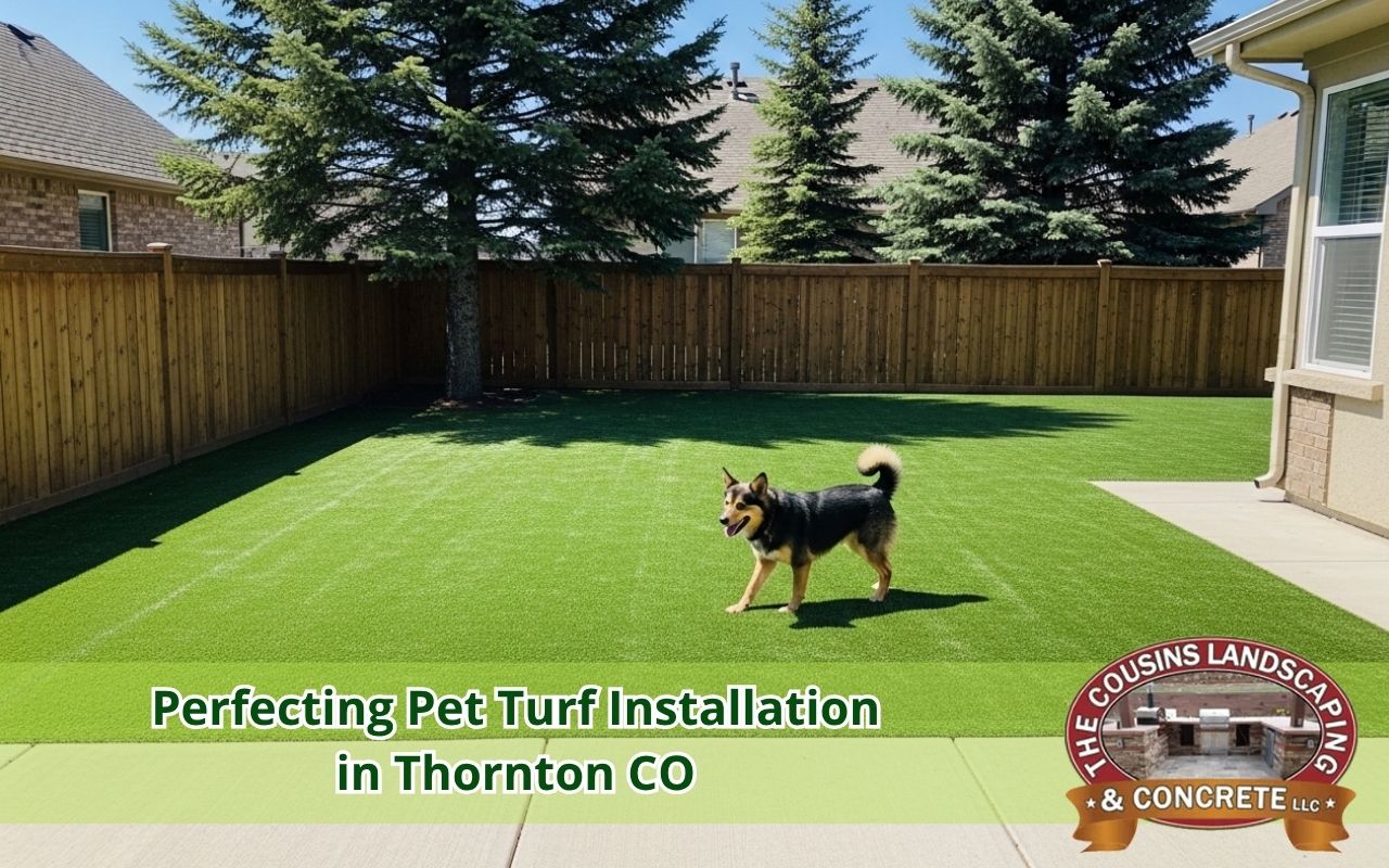 Dogs enjoying pet turf installation in Thornton, CO with soft green turf