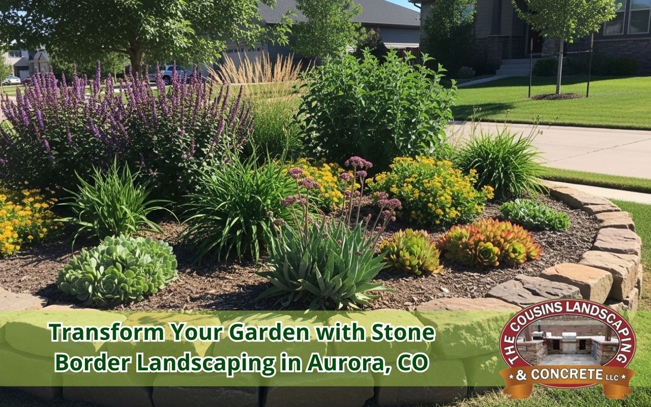 Rock borders used in stone border landscaping in Aurora, CO
